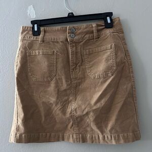 Tan Women's Corduroy Mini Skirt with front pockets